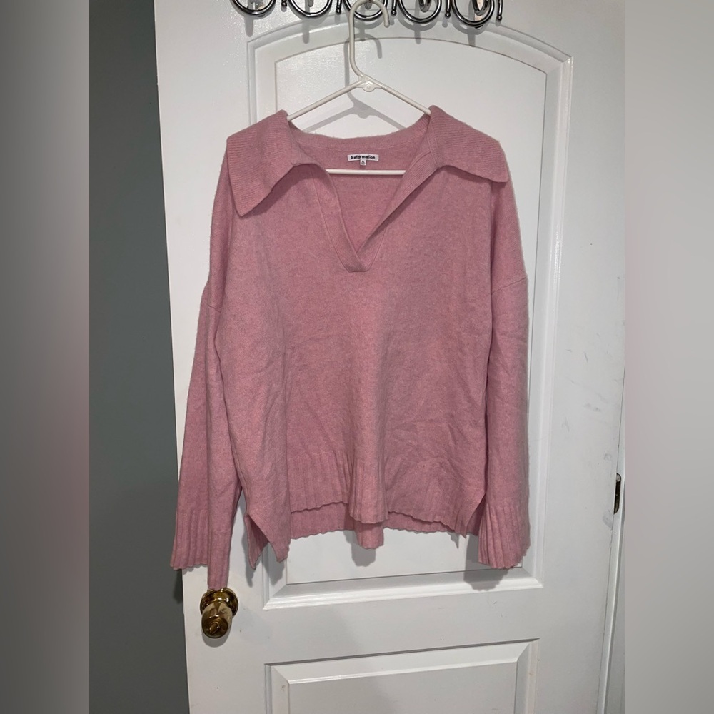 New! Reformation Otto Regenerative Wool Polo Sweater Soft Pink Sweater 🌸 XL - Picture 9 of 15